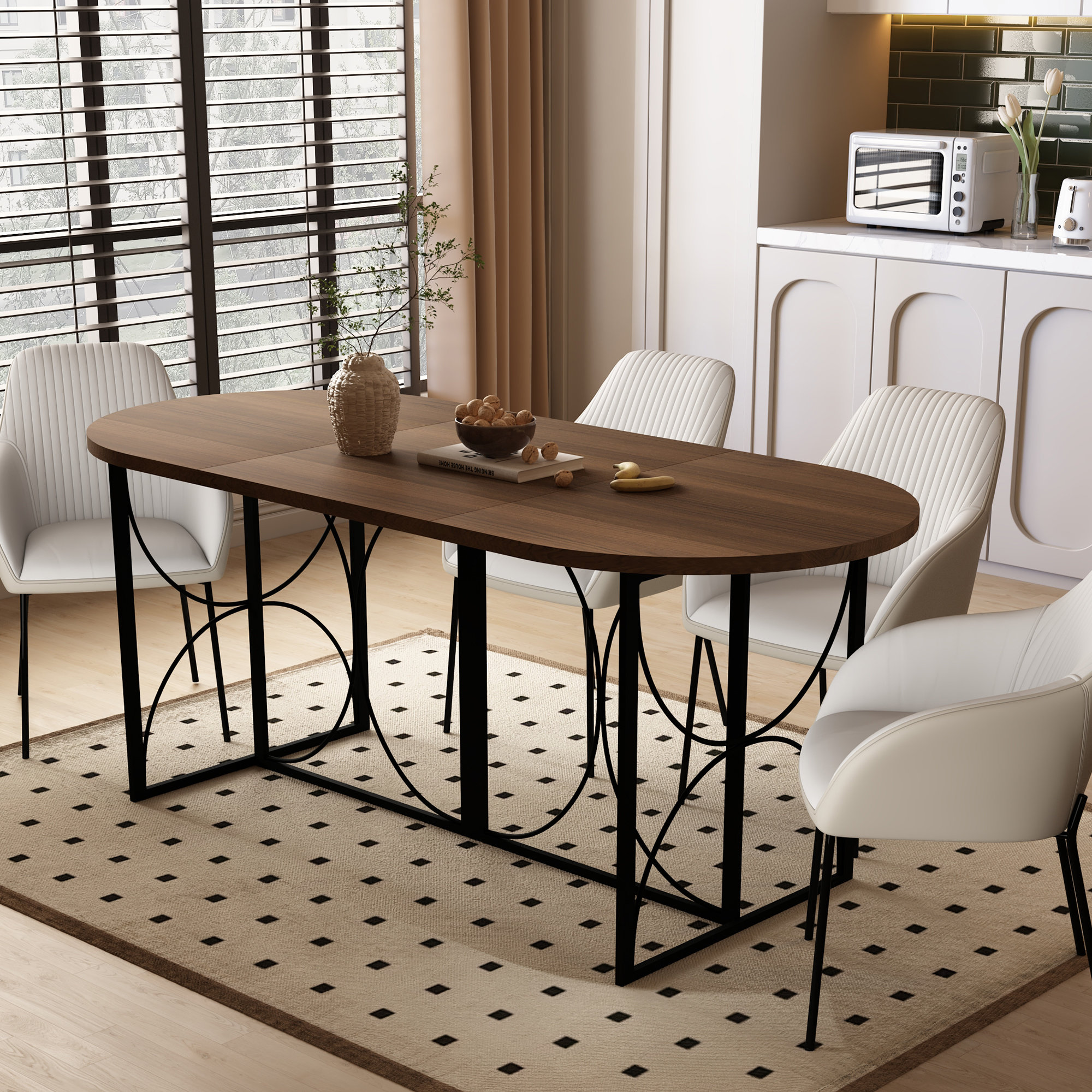 Ebern Designs Davius Oval Dining Table with Metal Base | Wayfair