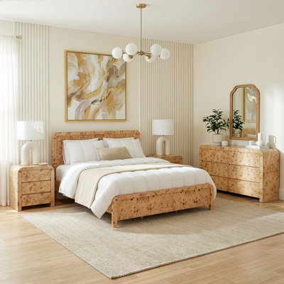 Ensemble de chambre à coucher en bois de ronce 4 pièces Cora