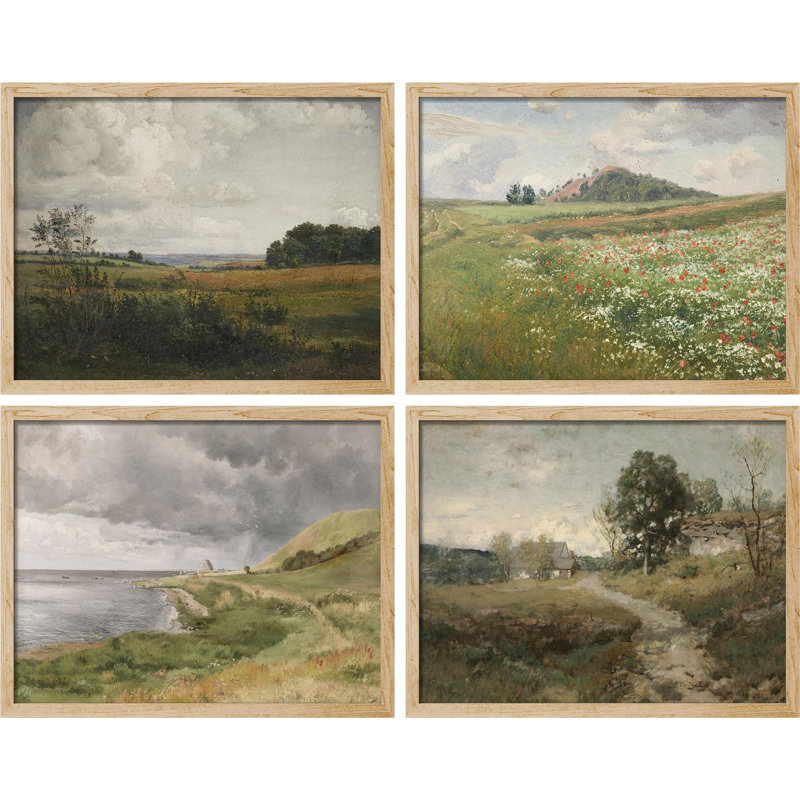 " Rural Countryside Flower Landscapes " 4 - Pieces, 8" H x 10" W, Natural