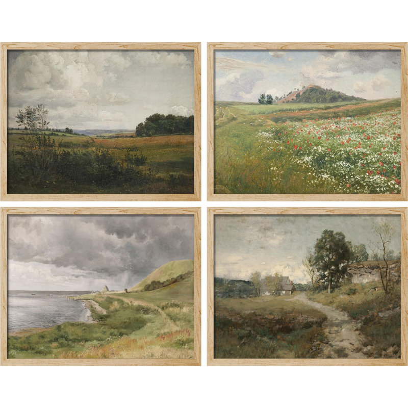 "Paysage champêtre de campagne", impression sur papier 4 pièces, Naturel, H 8 po x l 10 po