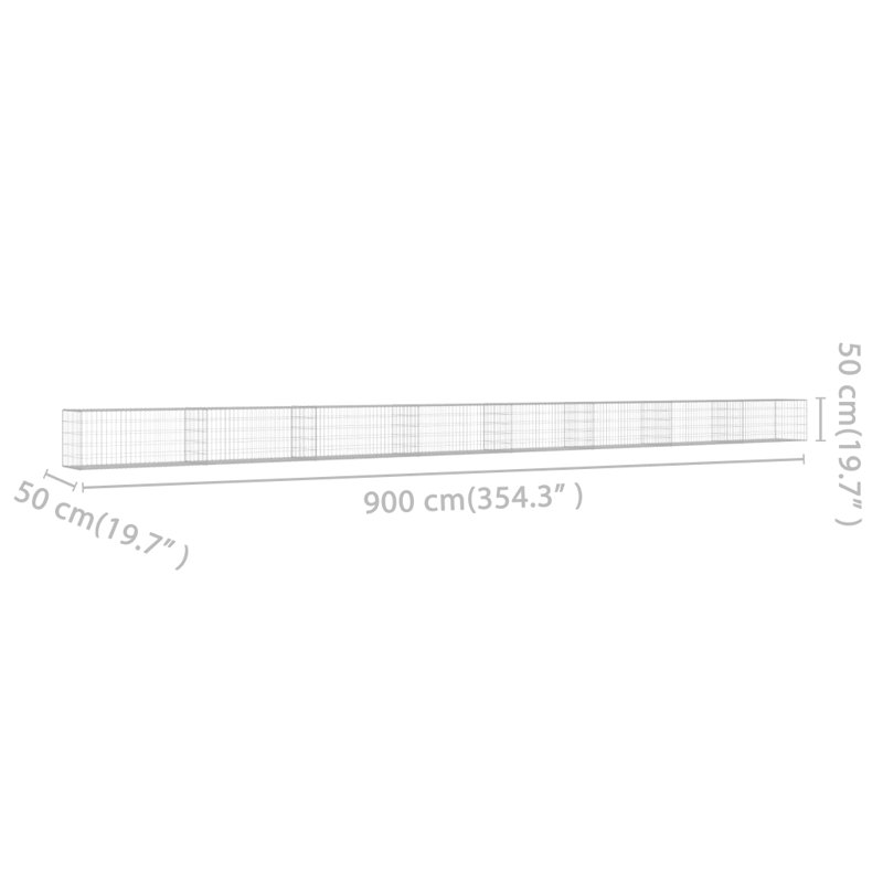 50cm H x 900cm W Silver Metal Gabion Wall, 1.6 ft. H x 29.5 ft. W