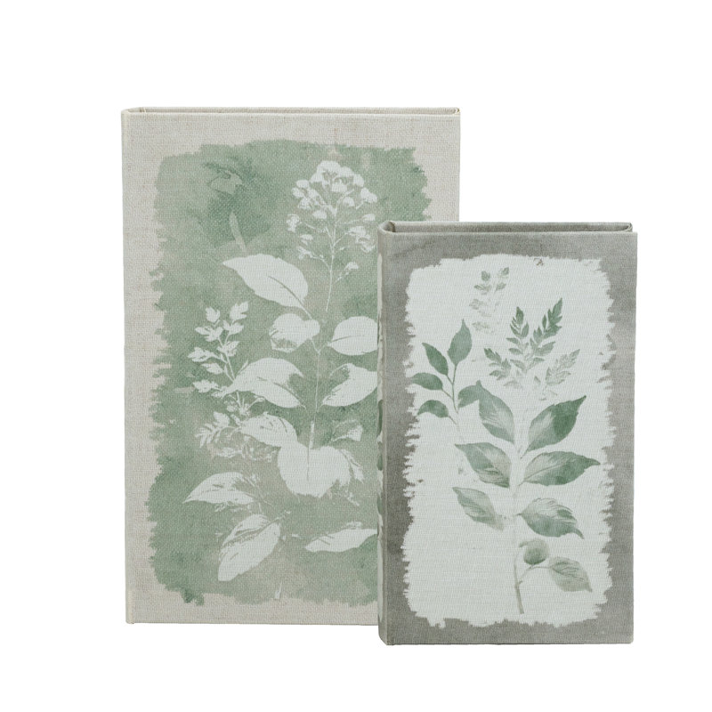 S/2 Multi-Colored Book Boxes With Subtle Leaf Motifs L:7X3X10.5" S:5X2X8.3"