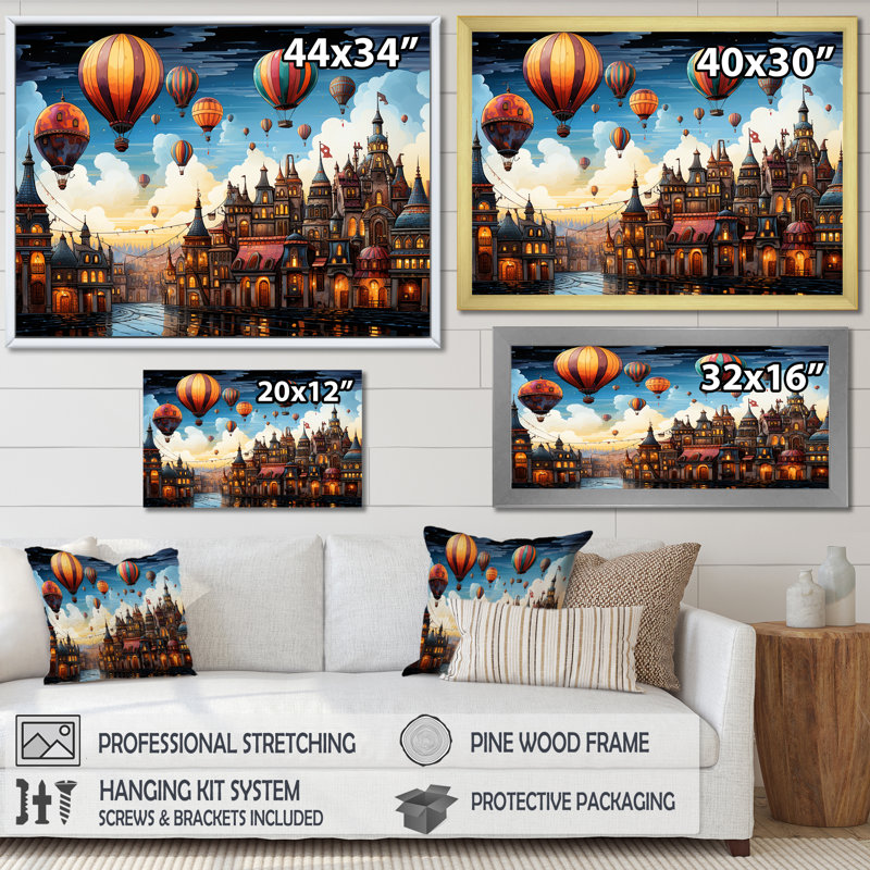 «Fantasy Air Ballon Village II - Montgolfière», art mural, Toile tendue, H 12 po x l 20 po x P 1 po
