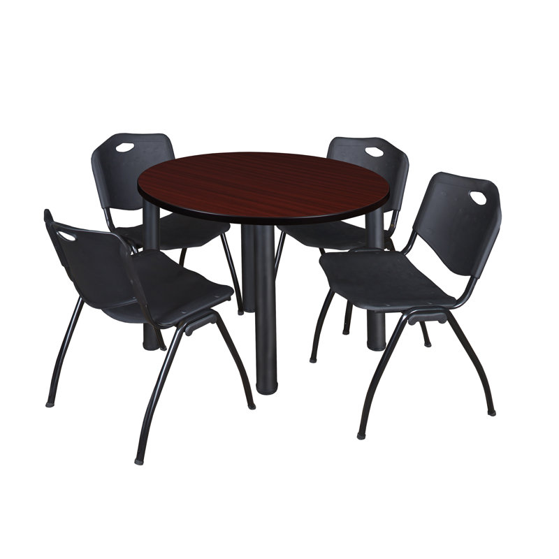 Plateau de table Kee, 4 chaises empilables, Noir, Érable, 29" H x 42" W x 42" D