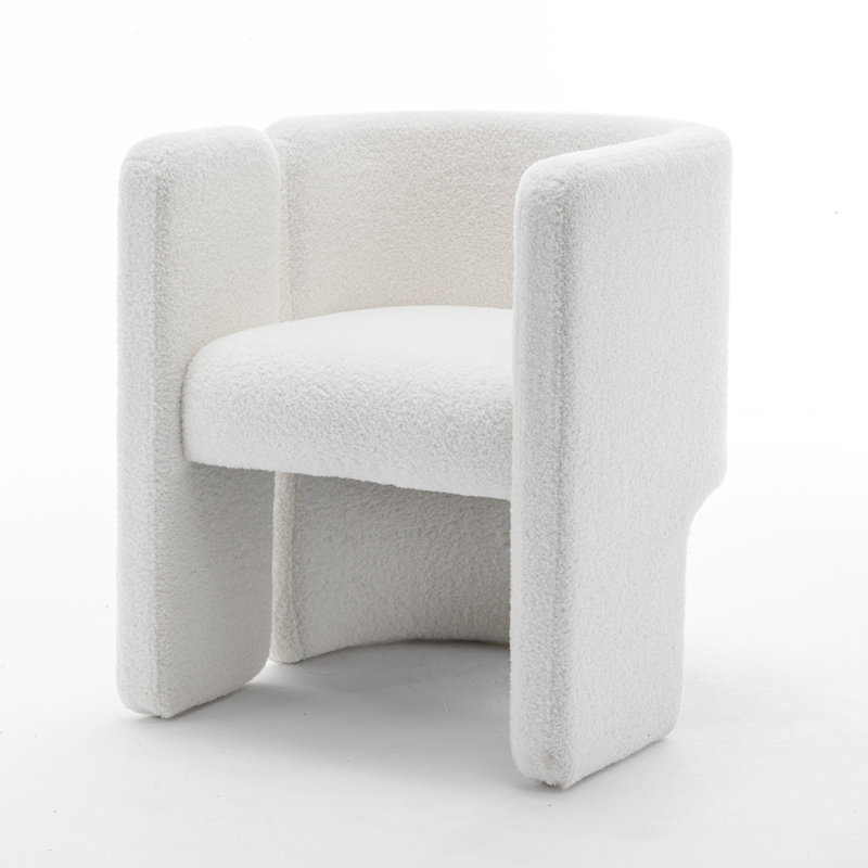 Jaimyn 24" Wide Upholstered Barrel Accent Chair, White Teddy