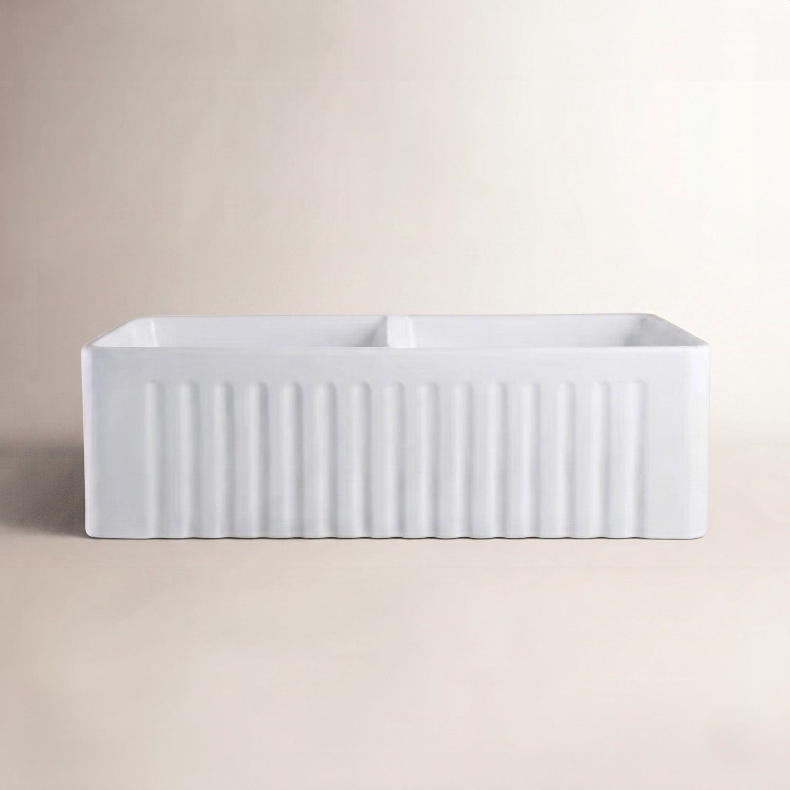 Eclipse 33" Double Bowl Farmhouse Kitchen Sink, White