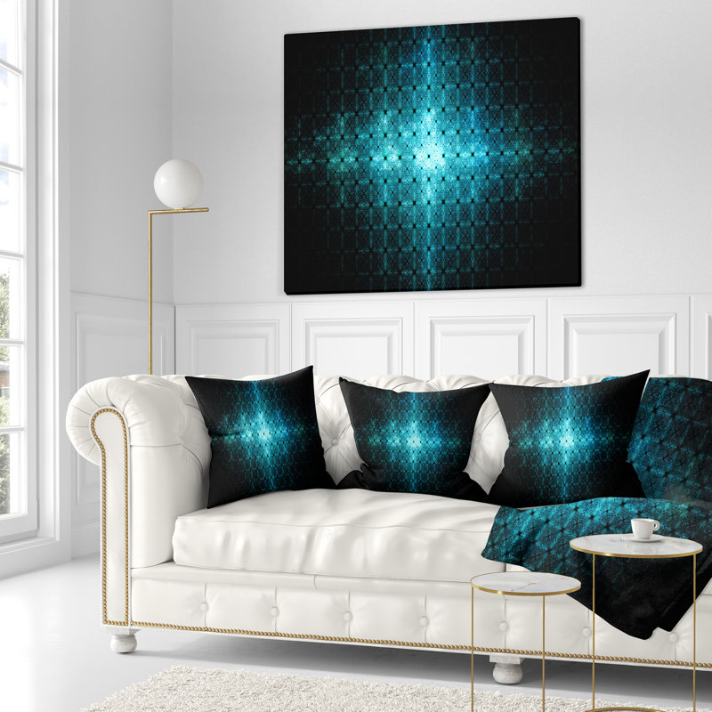 Éclat de lumière bleue sur un Radar - coussin imprimé abstrait, 18 po x 18 po, Coussin décoratif