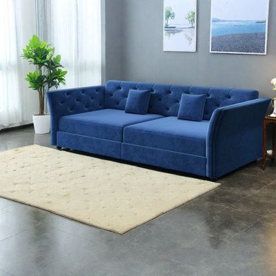 Canapé convertible 3 places, 189 cm (74,4 pouces) de profondeur, capitonné en velours, style moderne pour la maison