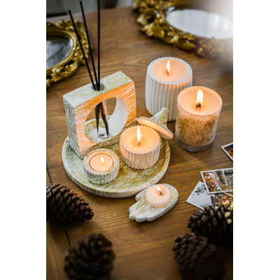 Elegant Candle Set (8 Pieces) with Gold Tray, 18 x 18 inches | Includes Vanilla & Amber Scented Candles, 2 Candle Cups (3.5 x 2.8 inches), Tealights & Lid | Perfect for Home Décor, Gift Giving & Relaxation