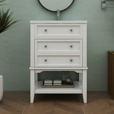 Élégant meuble-lavabo moderne de 24 po avec lavabo avec tiroir et tablette ouverte