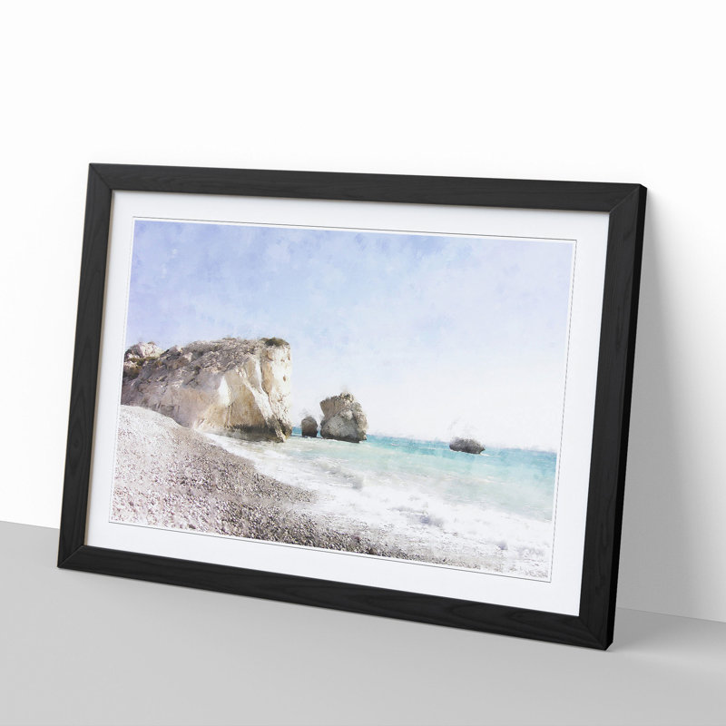 Cyprus Beach - Picture Frame Painting, 48cm H x 65cm W x 2cm D, Black Framed