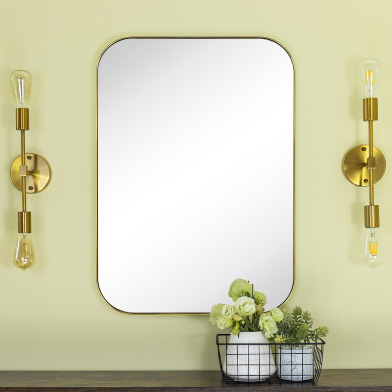 Josilyn Mid-Century Modern Chic Metal Rounded Wall Mirrors, Brushed Gold, 30" x 22"