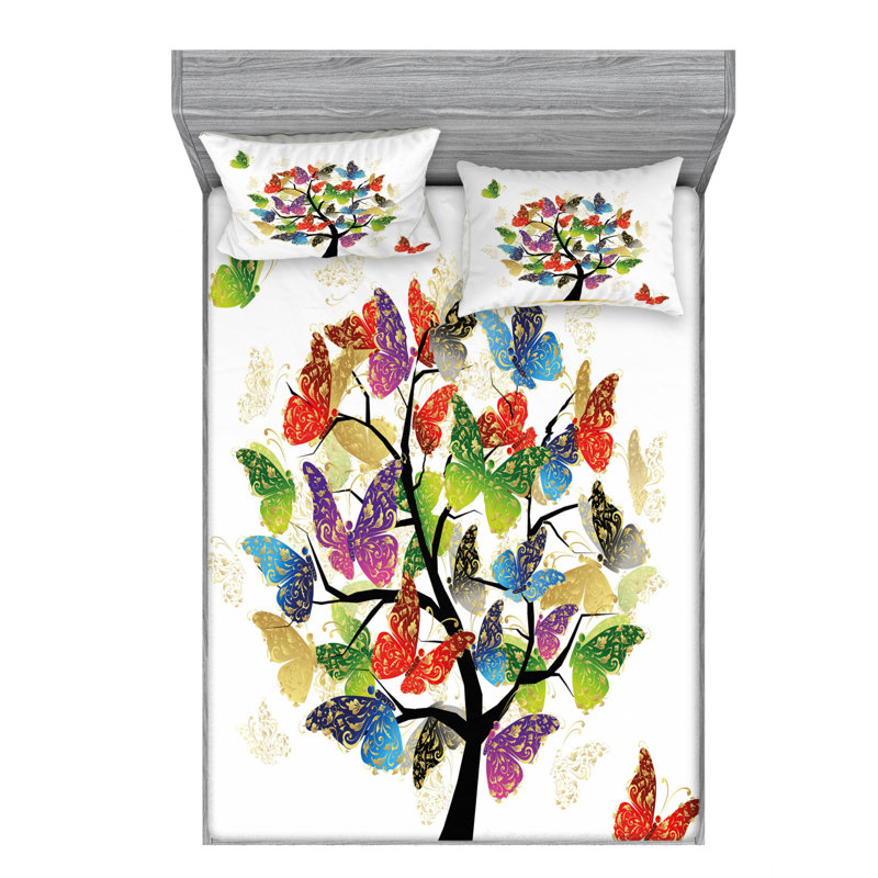 Microfiber Floral Sheet Set, Full/Double Sheet Set with Fitted Sheet