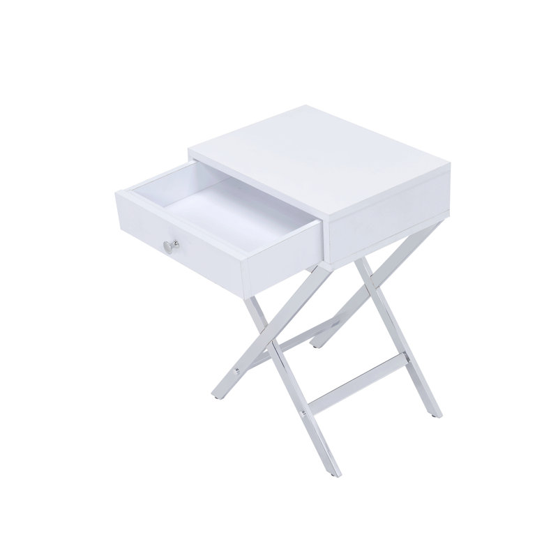 Table d'appoint Coleen, Argent argent, Blanc