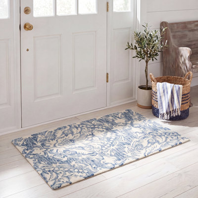Tapis bleu / ivoire en laine touffeté à la main Ferrera
