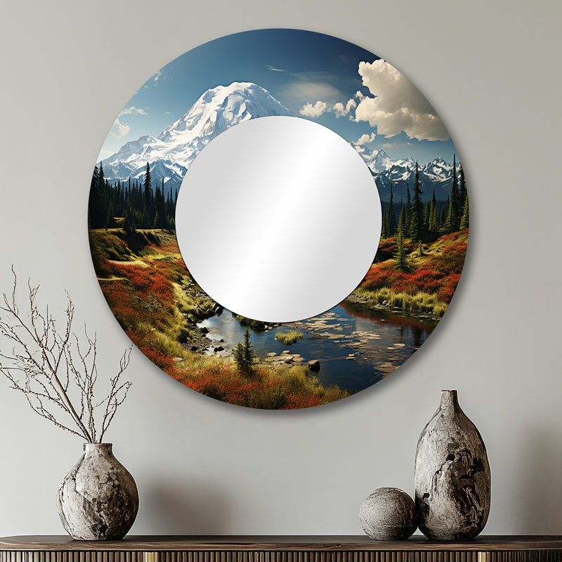 «USA Majesty Mount Rainier», miroir mural rond vert, impression sur métal, 29 po x 29 po