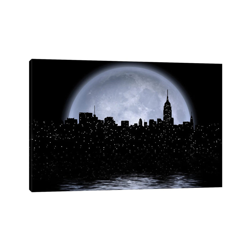 NYC Cityscape Reflects In The Moon by Bruce Rolff - Wrapped Canvas Print, 20.32 cm H x 30.48 cm W