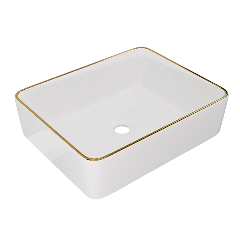 Lavabo vasque rectangulaire en porcelaine vitreuse de 19 po x 15 po DeerValley Ally, Blanc / Doré