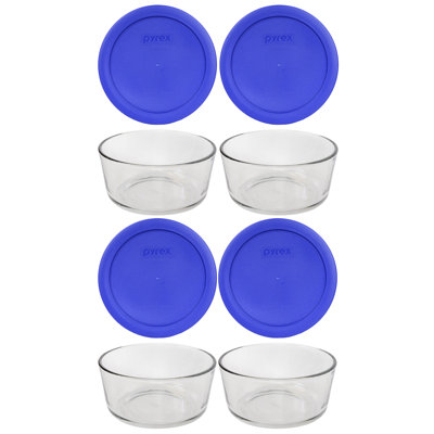 Pyrex (4) 4-cup Glass Bowls & (4) 4-cup Lids In Cadet Blue