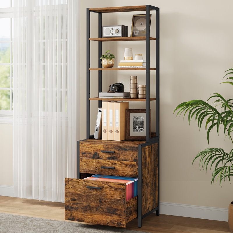 3-Drawer Filing Cabinet, File Cabinet For Home Office, With Height-Adjustable Open Shelves, For A4, Letter-Size Hanging File Folders, Steel Frame