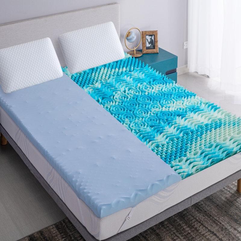 Queen Size Blue Gel Memory Foam Mattress Topper, 2 Inch