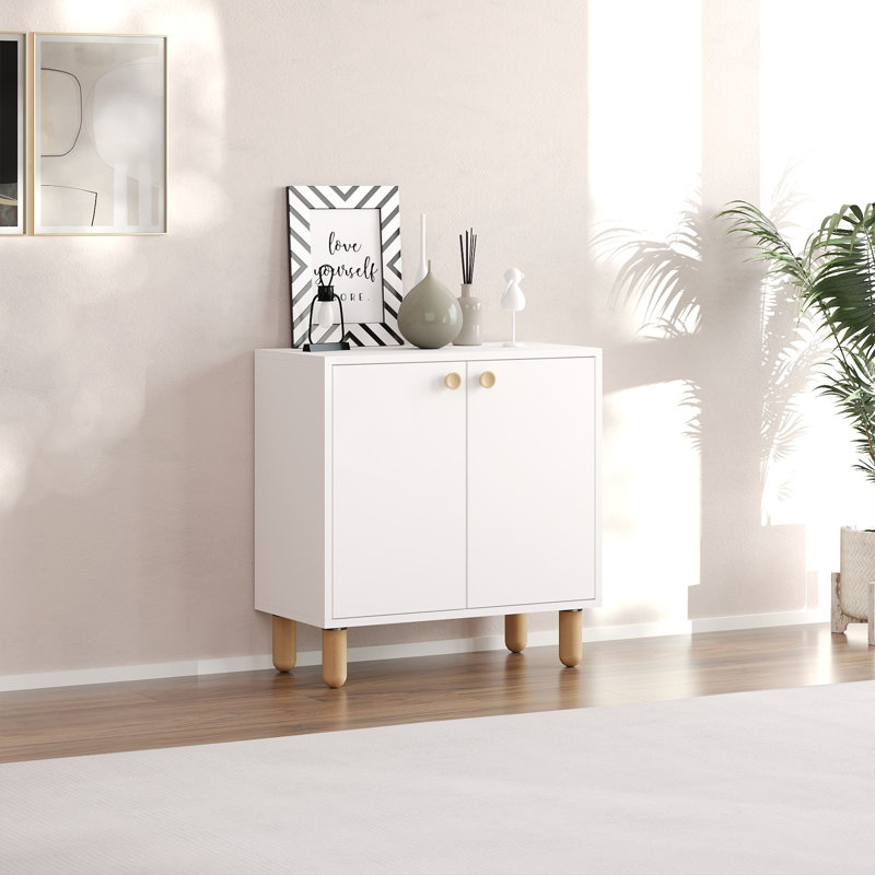 8 Pairs Shoe Storage Cabinet With Wooden Legs, White
