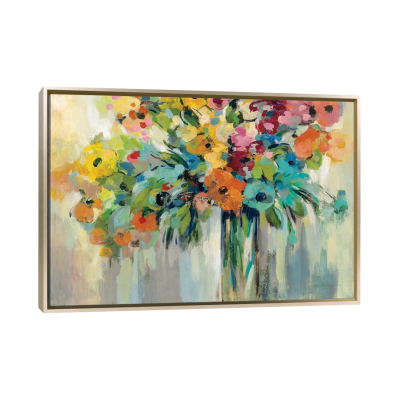 Nuage de fleurs par Silvia Vassileva - impression, H 32 po x l 48 po x P 1,5 po, Toile encadrée champagne, Pas de tapis