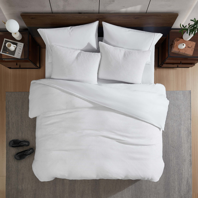 White Full Microfiber Reversible Waffle Comforter Set