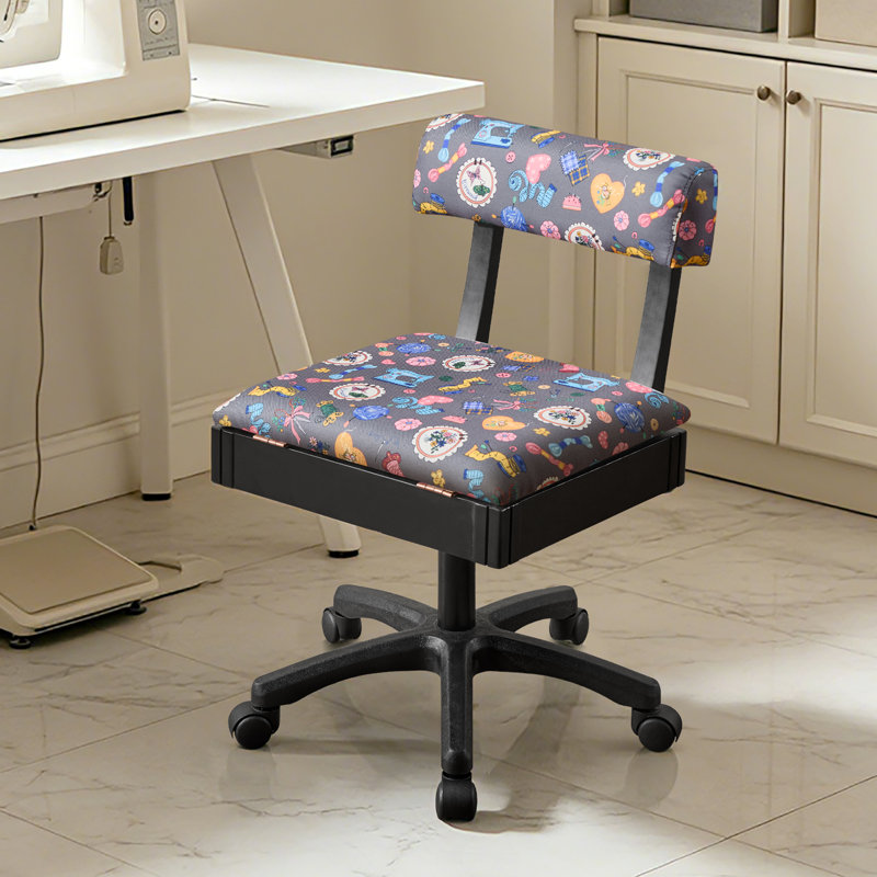 Tabouret de bricolage pivotant à hauteur réglable avec dossier, chaise d'atelier rembourrée en lin pour bureau de couture