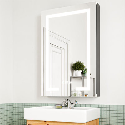 Armoire à pharmacie à miroir sans cadre à DEL avec lumière à intensité variable et 3 tablettes réglables H 36 po