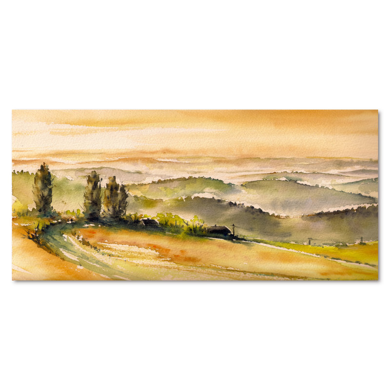 Paysage rétro avec vignobles - peinture sur toile, Toile tendue, H 28 po x l 60 po