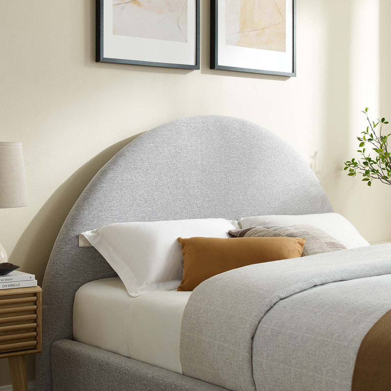 Heathered Light Gray Full Size Velvet Upholstered Platform Bed with Arched Headboard