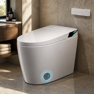 Smart Bidet Toilet With Heated Seat, Warm Air Dryer, Multiple Cleaning Modes, Foot Sensor Flush, Remote & Knob Control, Power Outage Flush, Soft Close Lid, Leak Protection