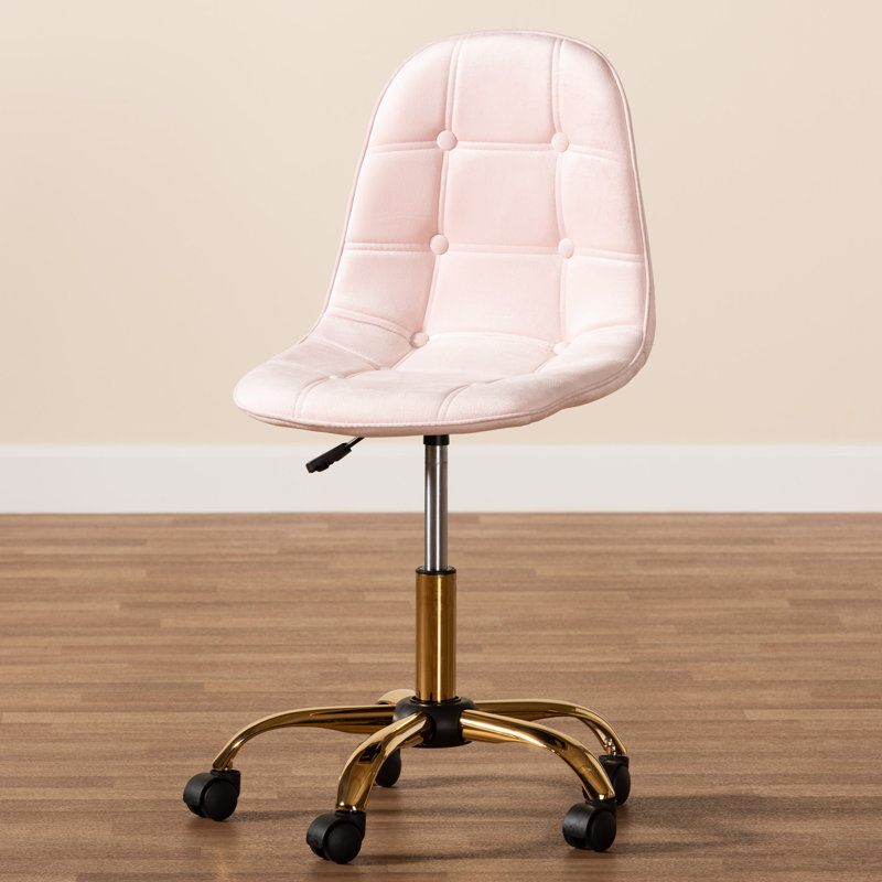 Everly Quinn Loftus Velvet Task Chair, Blush Pink