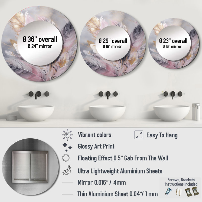 Plume rose Profir Wanderlust - miroir mural Glam Feather, 29 po x 29 po