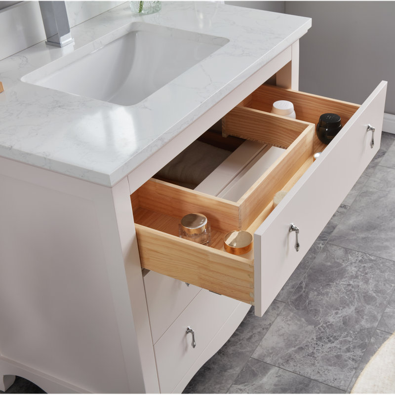 36" Cadet Finish Solid Wood Sink Vanity  With 1' Artificial Stone Top, Dreamy White