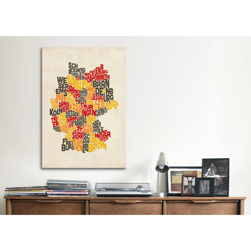 « text map of germany iv » par michael thompsett, impression sur toile tendue, H 12 po x l 8 po x P 0,75 po, Toile tendue