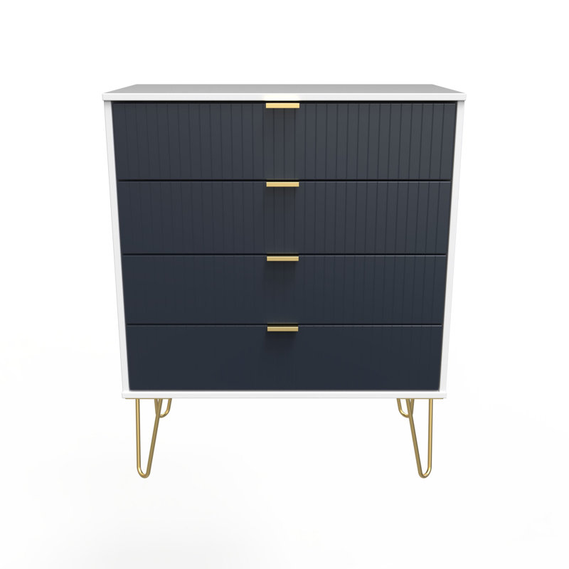 Fully Assembled Alojz 4 - Drawer Chest of Drawers, Indigo Matt/White
