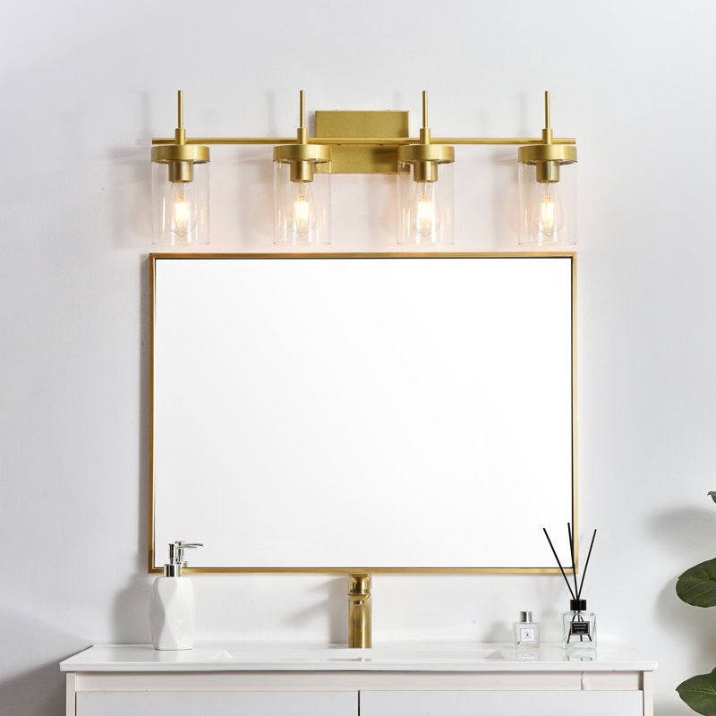 Éclairage pour meuble-lavabo à intensité variable Annisha, Laiton, H 11 po x l 32 po x P 32 po, Quatre lumières