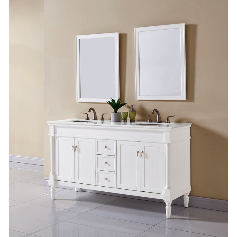 Ensemble de meuble-lavabo double 60 po Lexington, Blanc antique, Blanc Ivoire