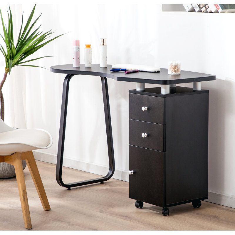 Classic Manicure Table with Wheels and drawers, Vanity Makeup Desk, Black