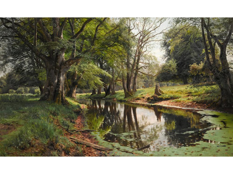 «A Woodland Stream On A Summer Day» par Peder Mork Mornsted - Art mural sur toile tendue avec châssis, H 24 po x l 17 po