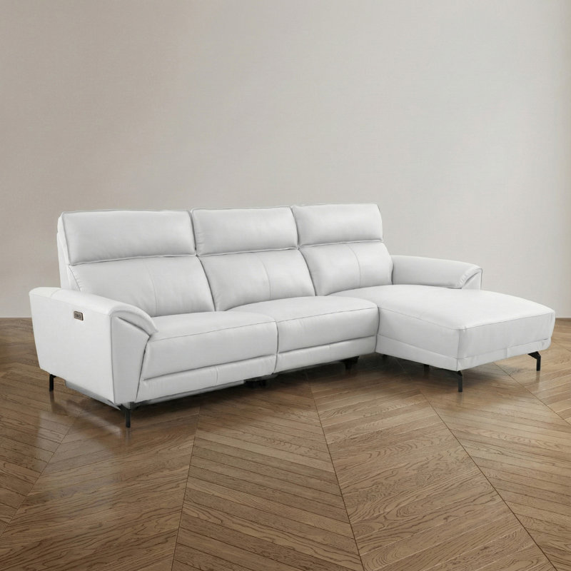 Canapé modulaire surdimensionné avec méridienne Baria, Orienté à droite, Cuir de grain supérieur blanc
