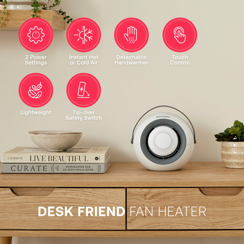 Dimplex Desk Friend Ceramic Fan Heater with Magnetic Handwarmer, White