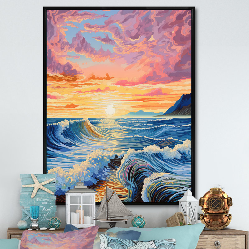 Rainbow Ocean Sunrise IV sur toile, H 40 po x l 30 po x P 1,5 po, Cadre flottant noir