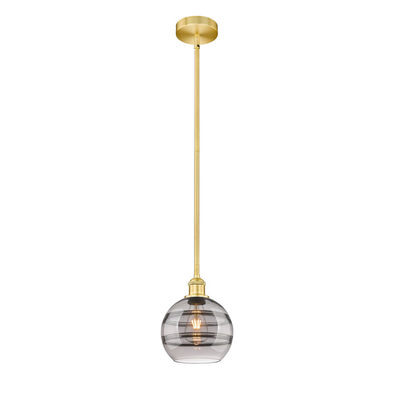 Luminaire suspendu 8 lumières Edison Bienes, Or satiné, Gris fumée clair