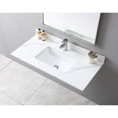 Dessus de meuble-lavabo élégant en pierre frittée 43 x 22 avec lavabo en céramique et trou de robinet attrayant