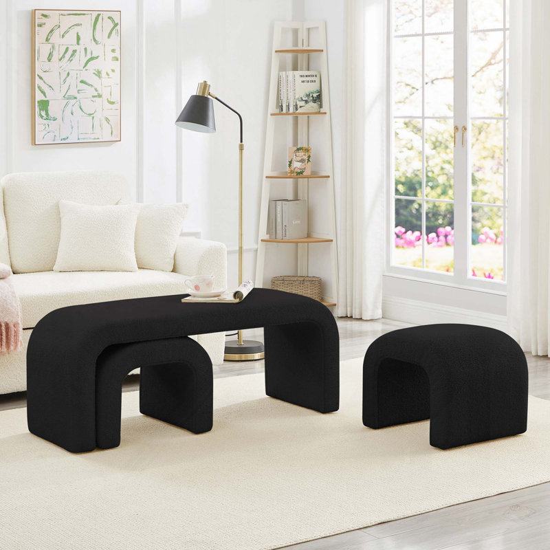 3 Piece U-Shaped Teddy Bench, Black