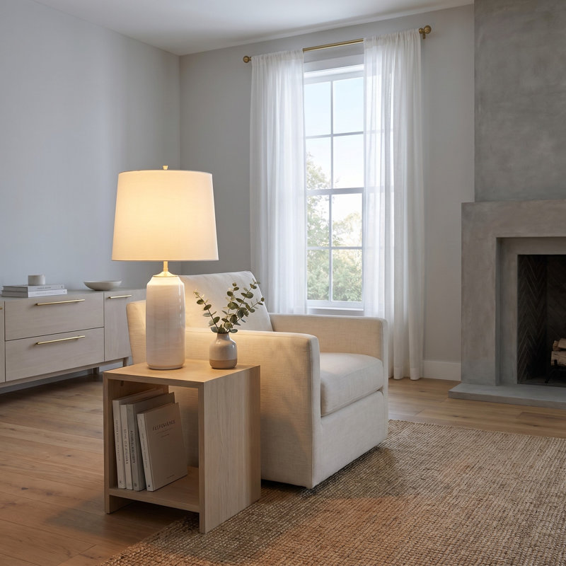 Thomas O'Brien Cato 1 Light Bedroom Home Office Living Room Lamp With White Linen Shade, White