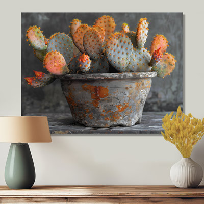 Décoration murale orange orange et vert en forme de cactus dans un vase II - cactus floral